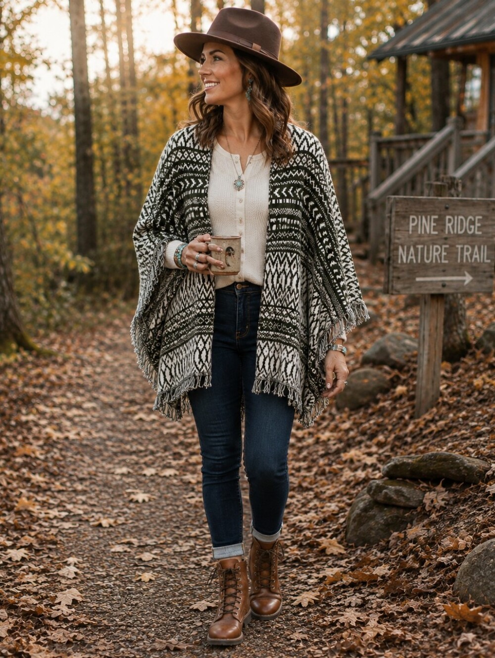 🍂 Sugarmint Geometric Fringe Poncho Cardigan Size M